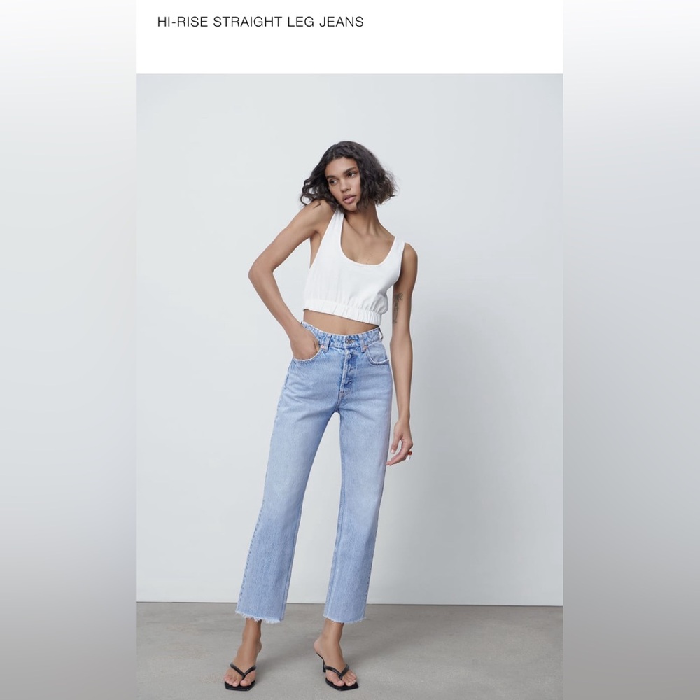 Zara High Rise Straight Leg Jeans - Light Blue